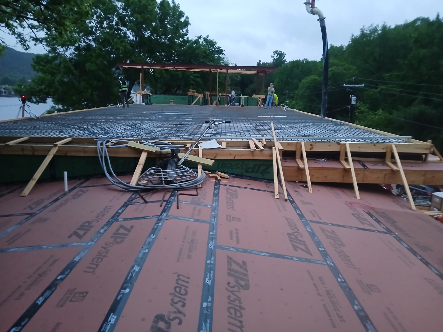 Post-tension cables laid out inside foundation forms