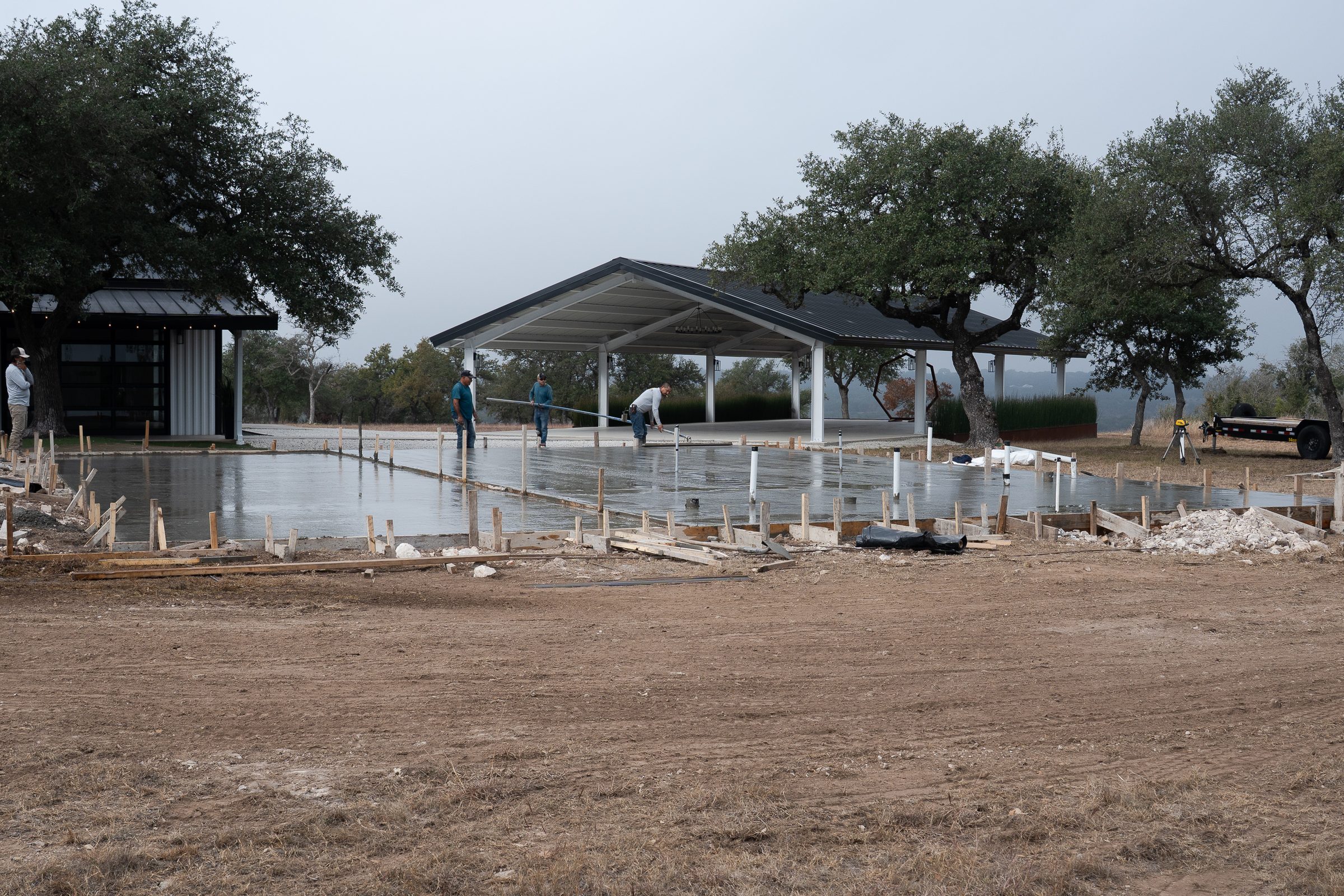 Formed pads laid out around the pavilion