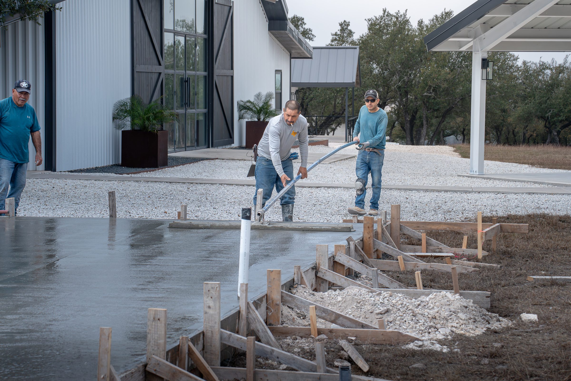 Pouring the step-down section beside the entry