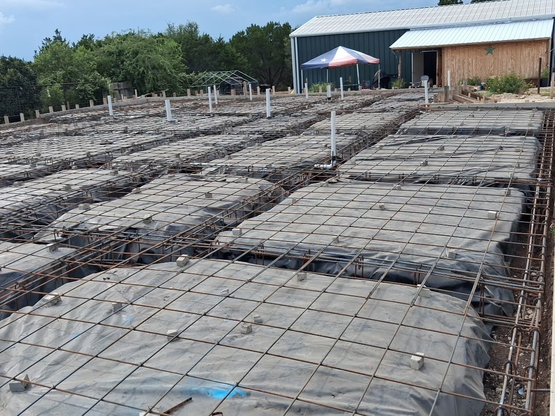 Rebar grid tied and ready inside foundation forms